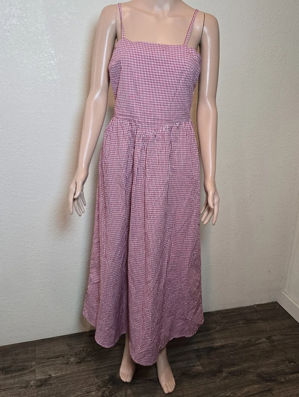 Japna Women’s Medium Red Gingham SunDress Smocked Bodice Long Skirt Pockets - Picture 9 of 13